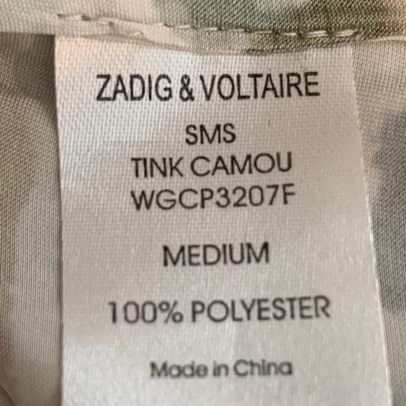 Zadig & Voltaire Tink Camou Blouse V-Neck Lace Trim Green Camo Top Medium M - Picture 8 of 8